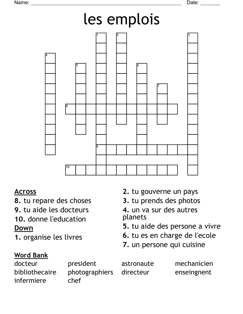 les emplois Crossword