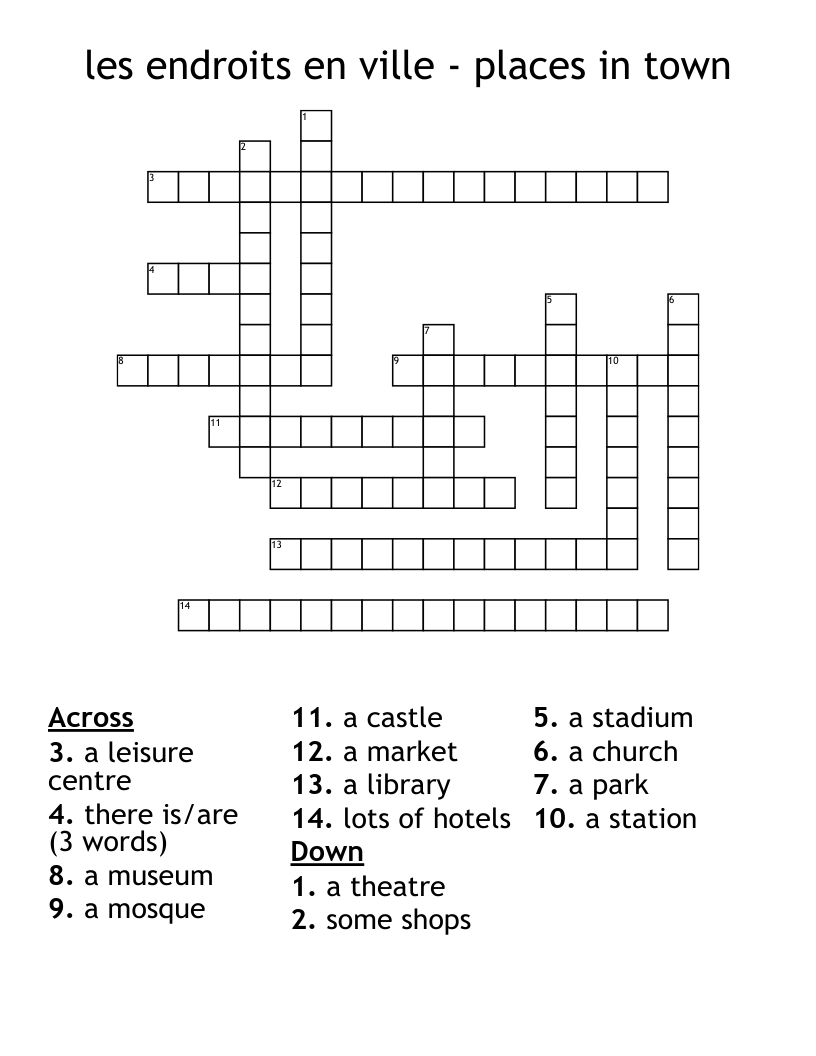 les endroits en ville - places in town Crossword