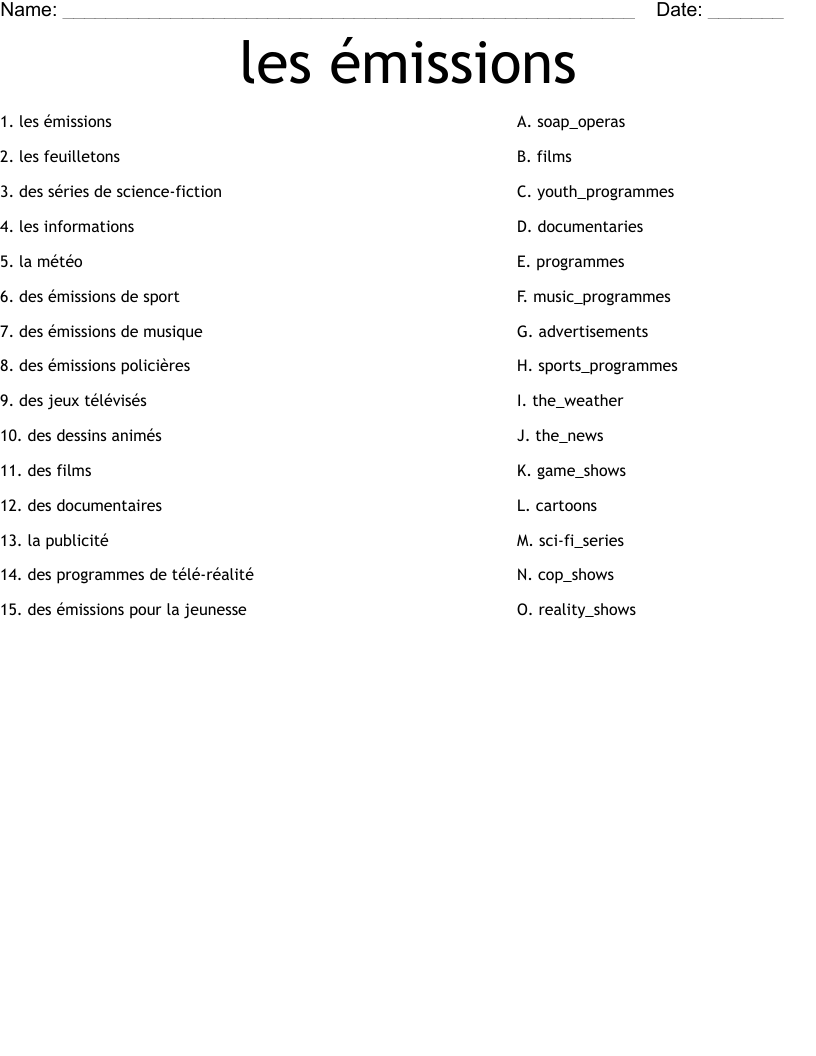 les émissions Worksheet