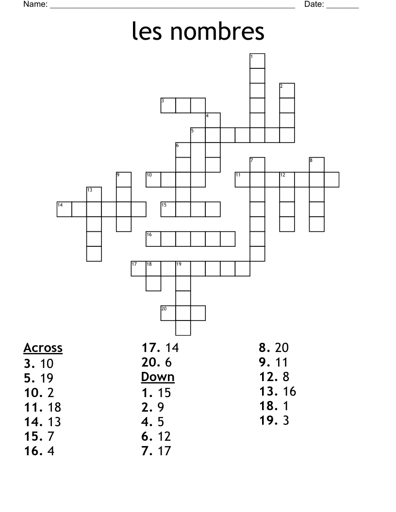 les nombres Crossword