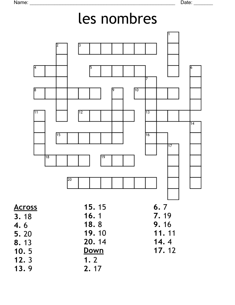 les nombres Crossword