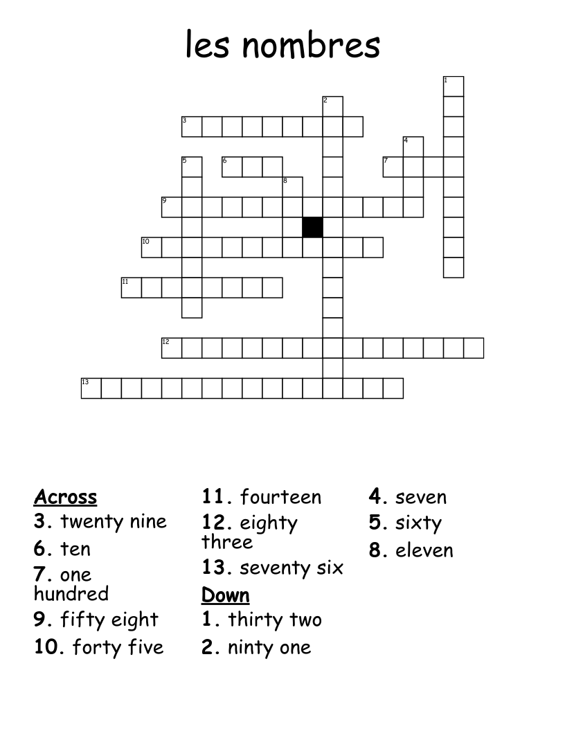 les nombres Crossword