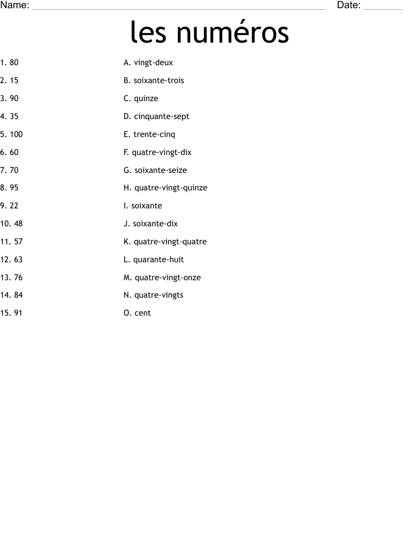 les numéros Worksheet