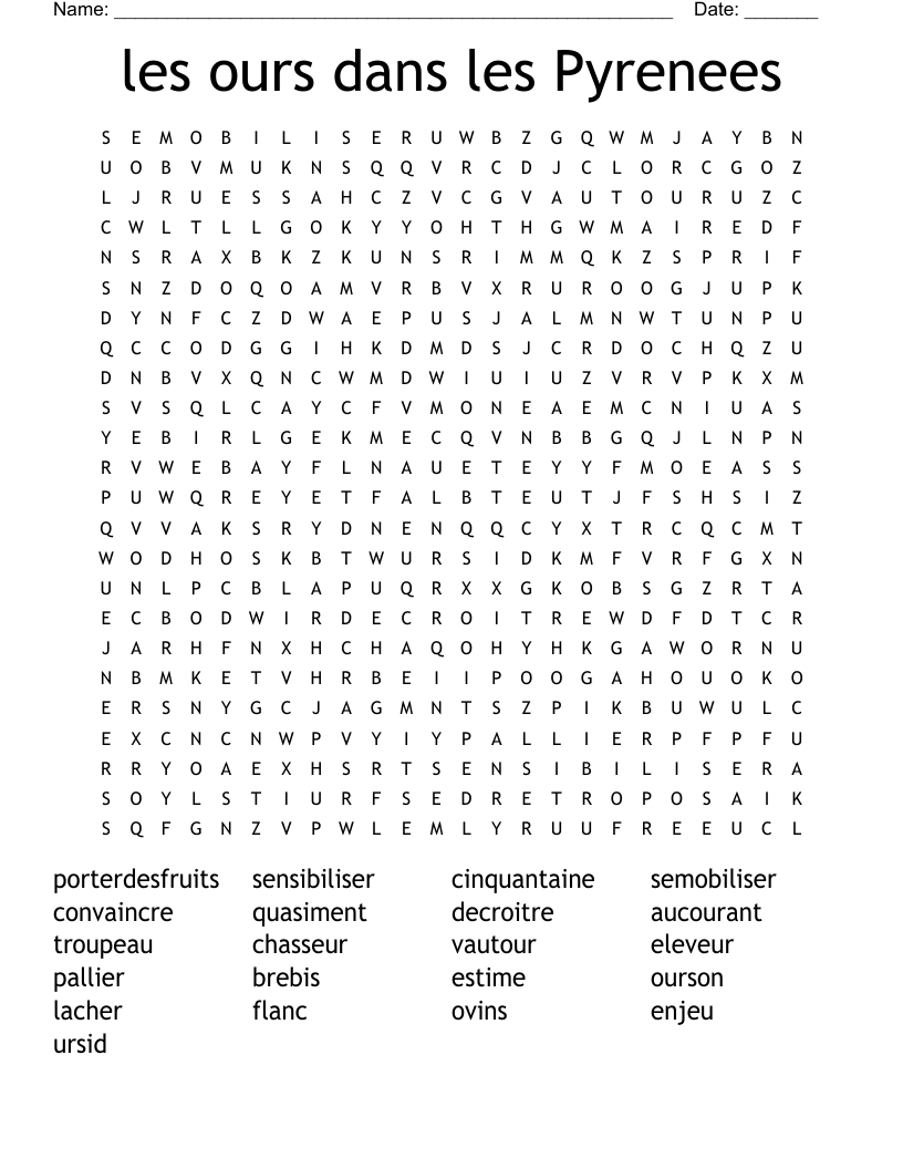 les ours dans les Pyrenees Word Search