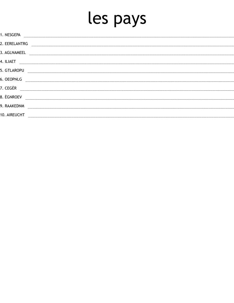 les pays Word Scramble