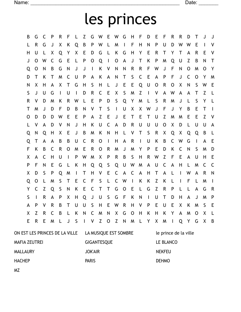 les princes Word Search