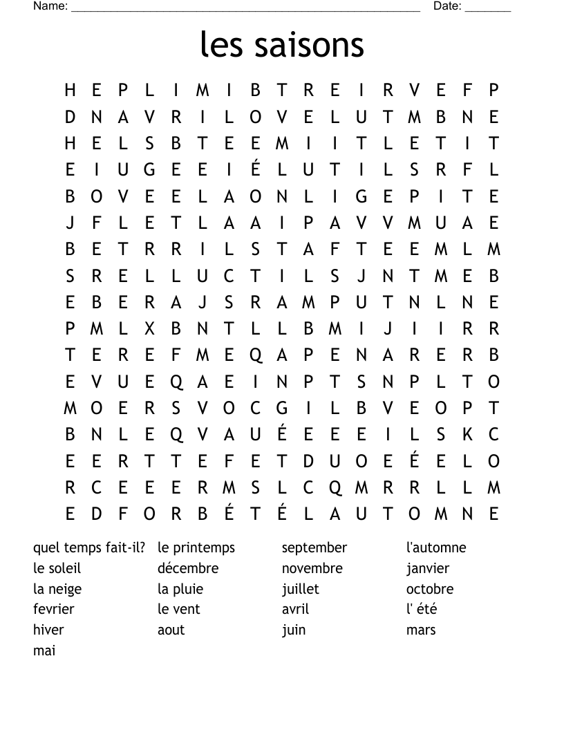 les saisons Word Search