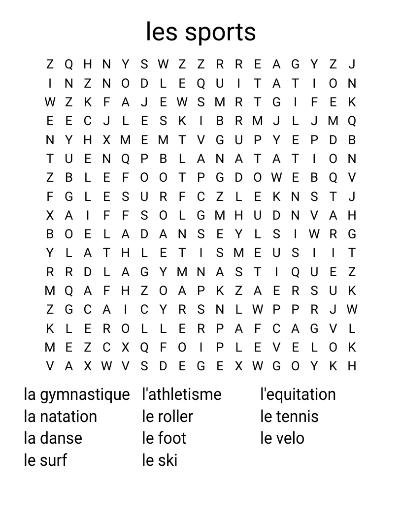 les sports Word Search