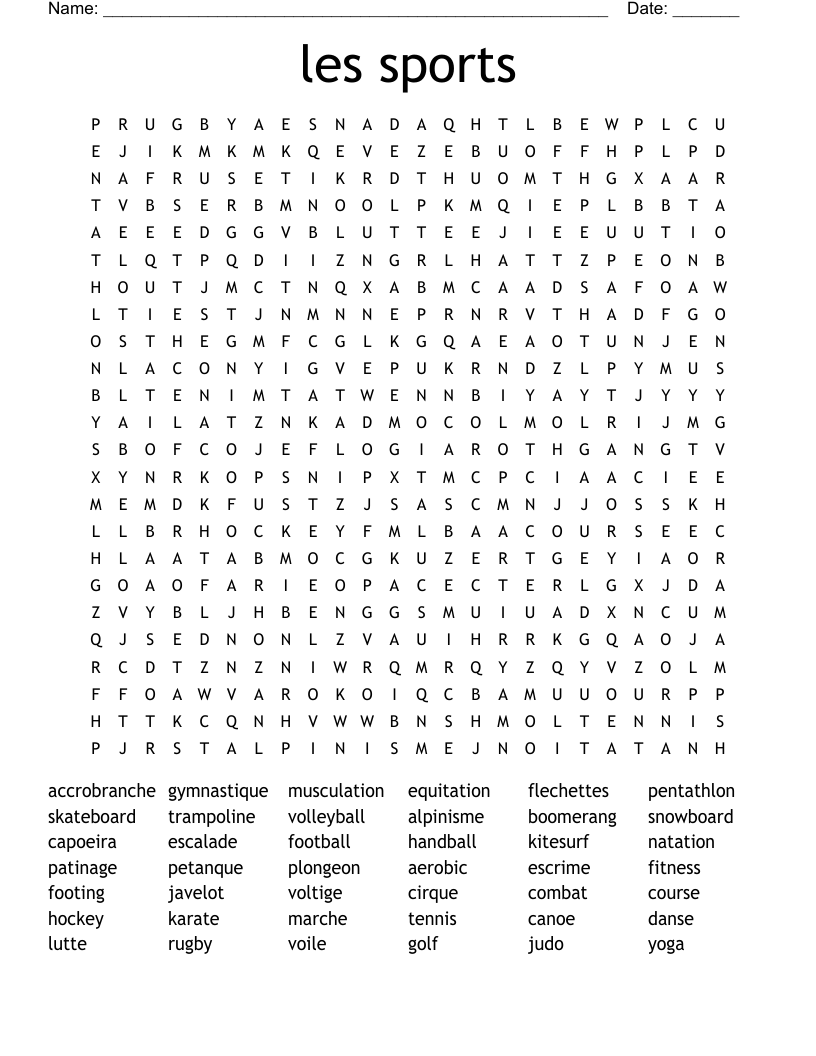 les sports Word Search