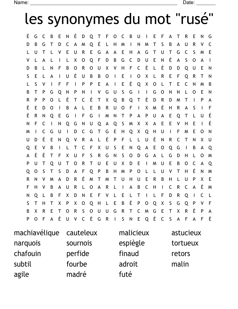 les synonymes du mot "rusé" Word Search