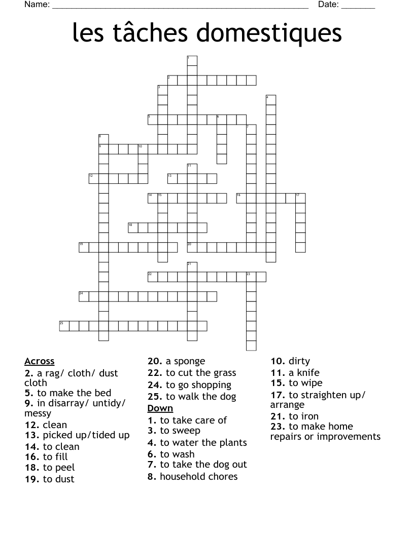 les tâches domestiques Crossword