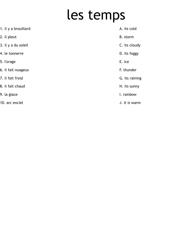 les temps Worksheet