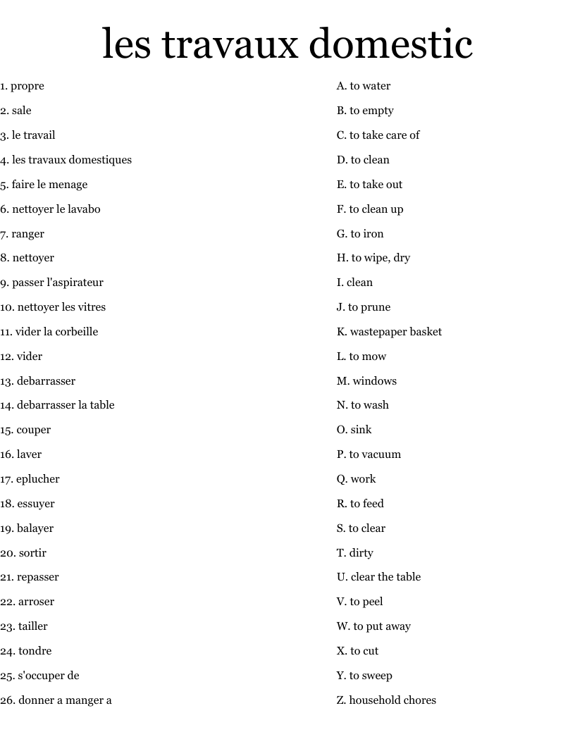 les travaux domestic  Worksheet
