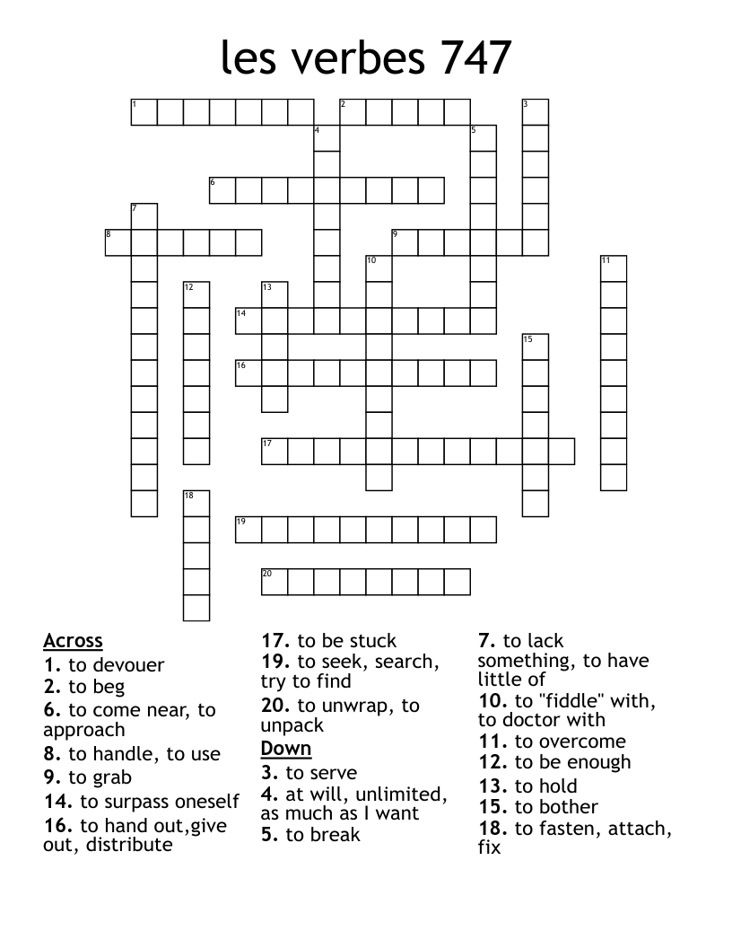 les verbes 747 Crossword