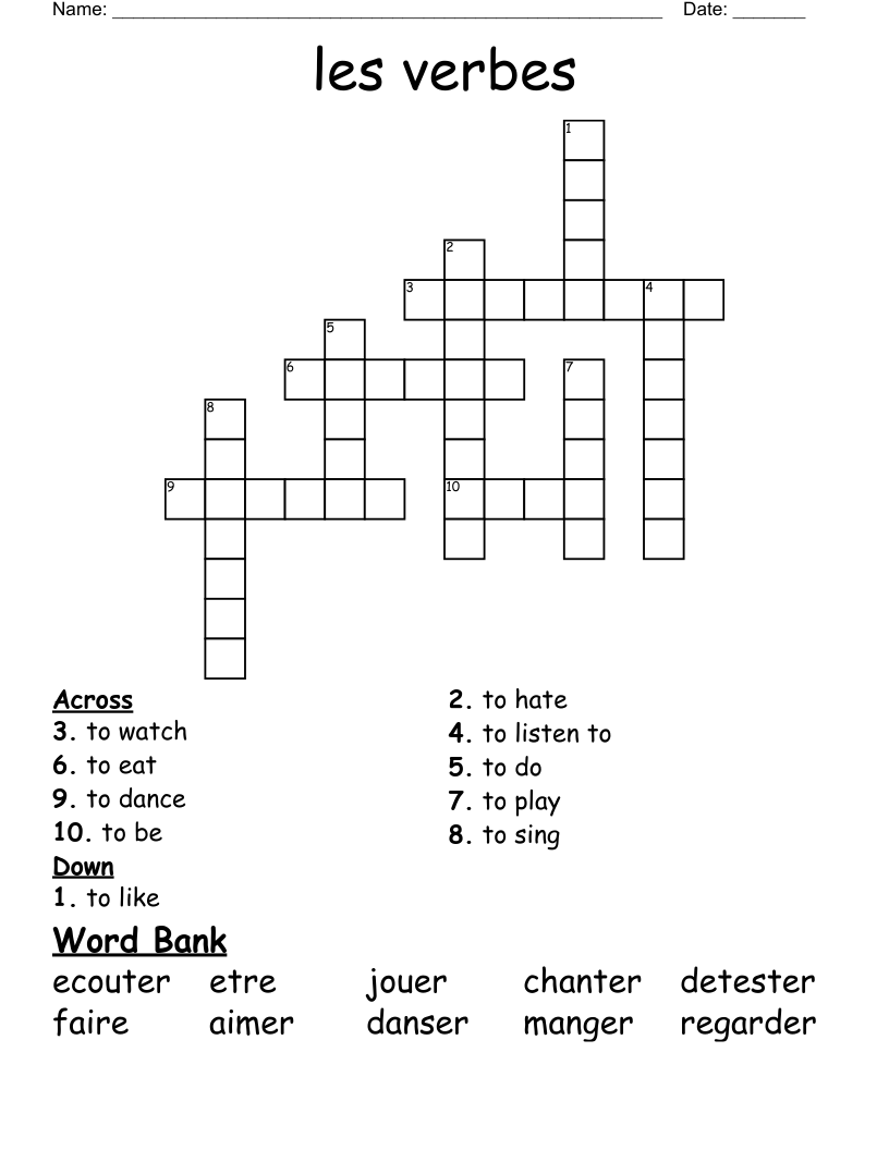 les verbes Crossword