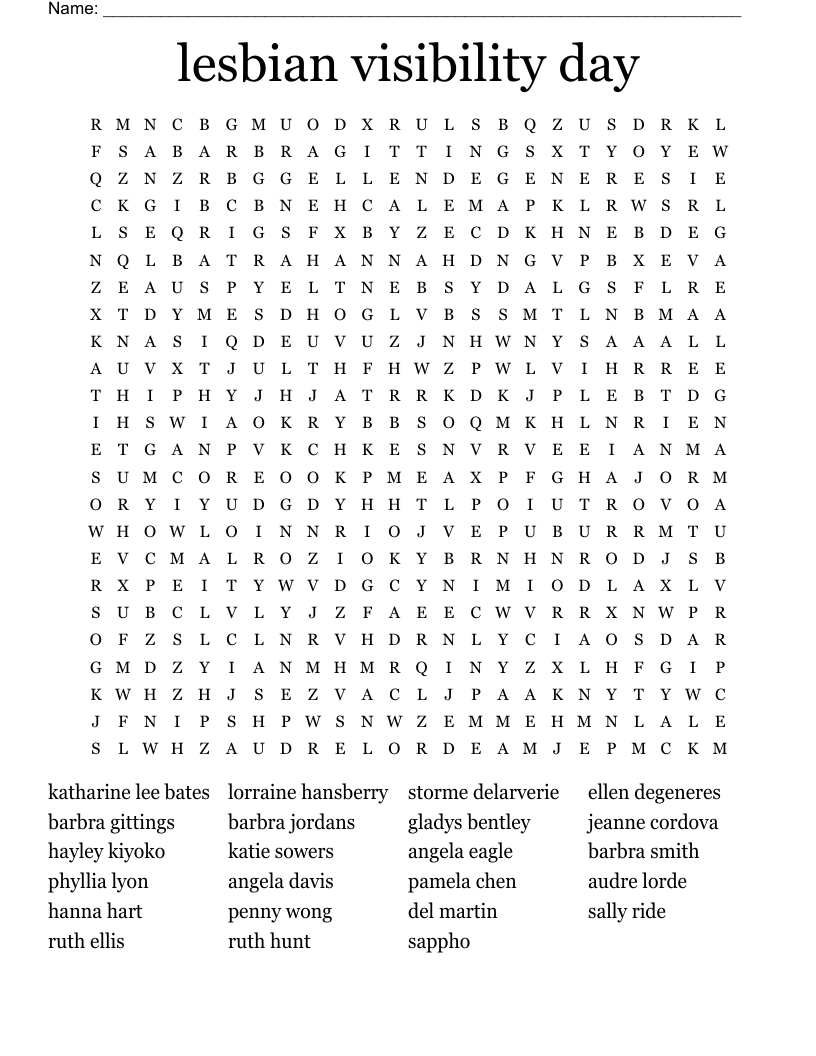 lesbian visibility day Word Search