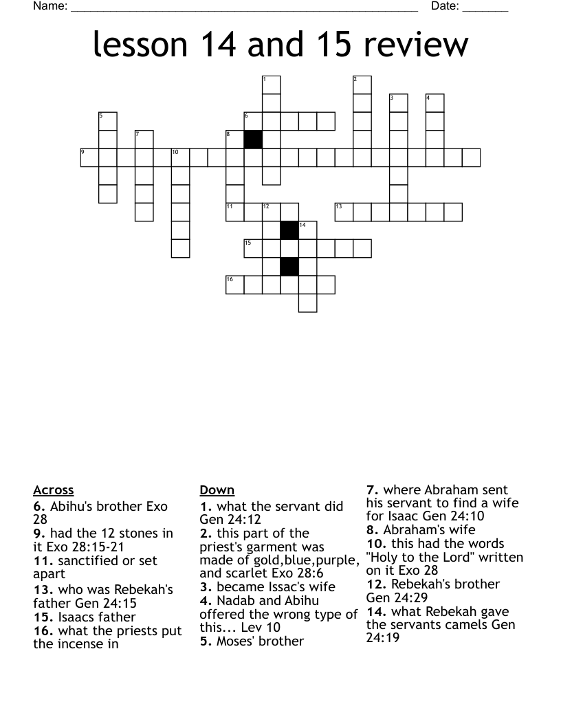 lesson 14 and 15 review  Crossword