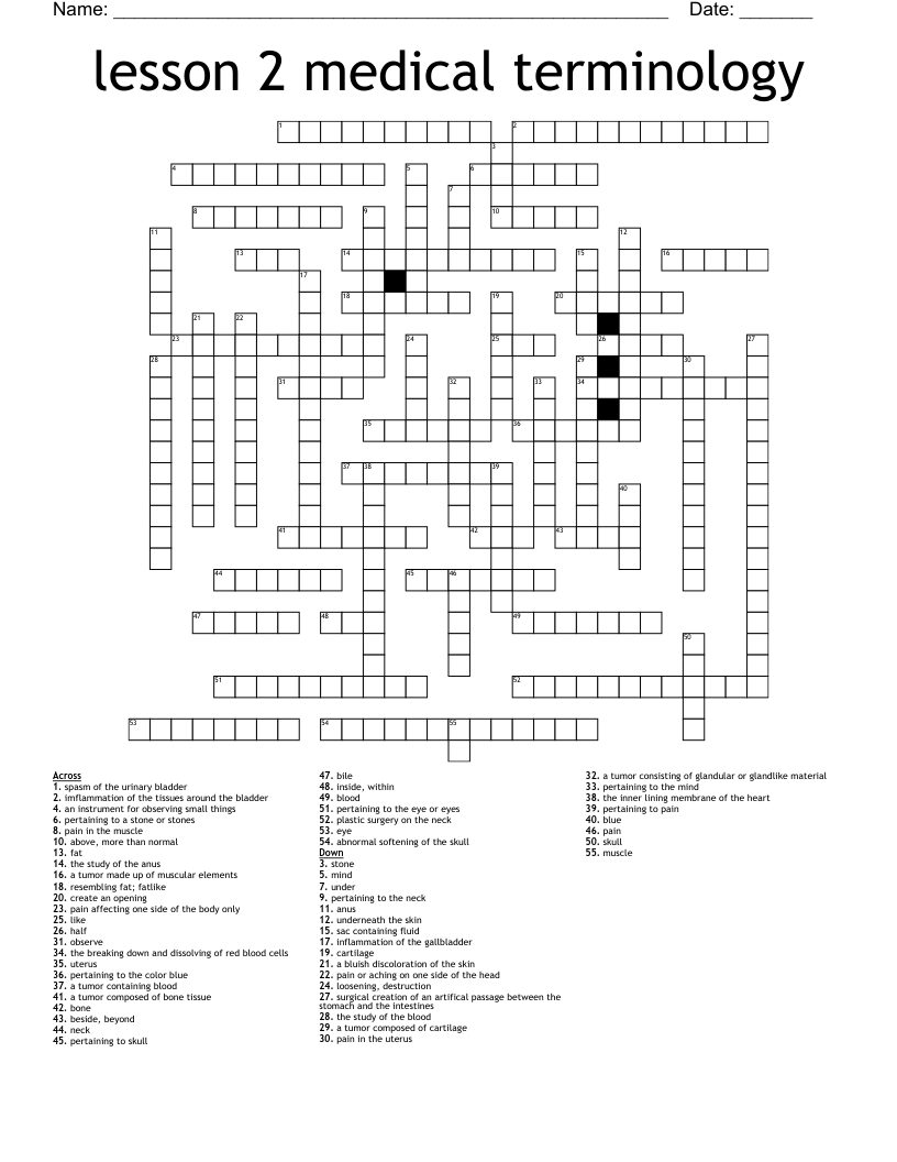 lesson 2 medical terminology Crossword