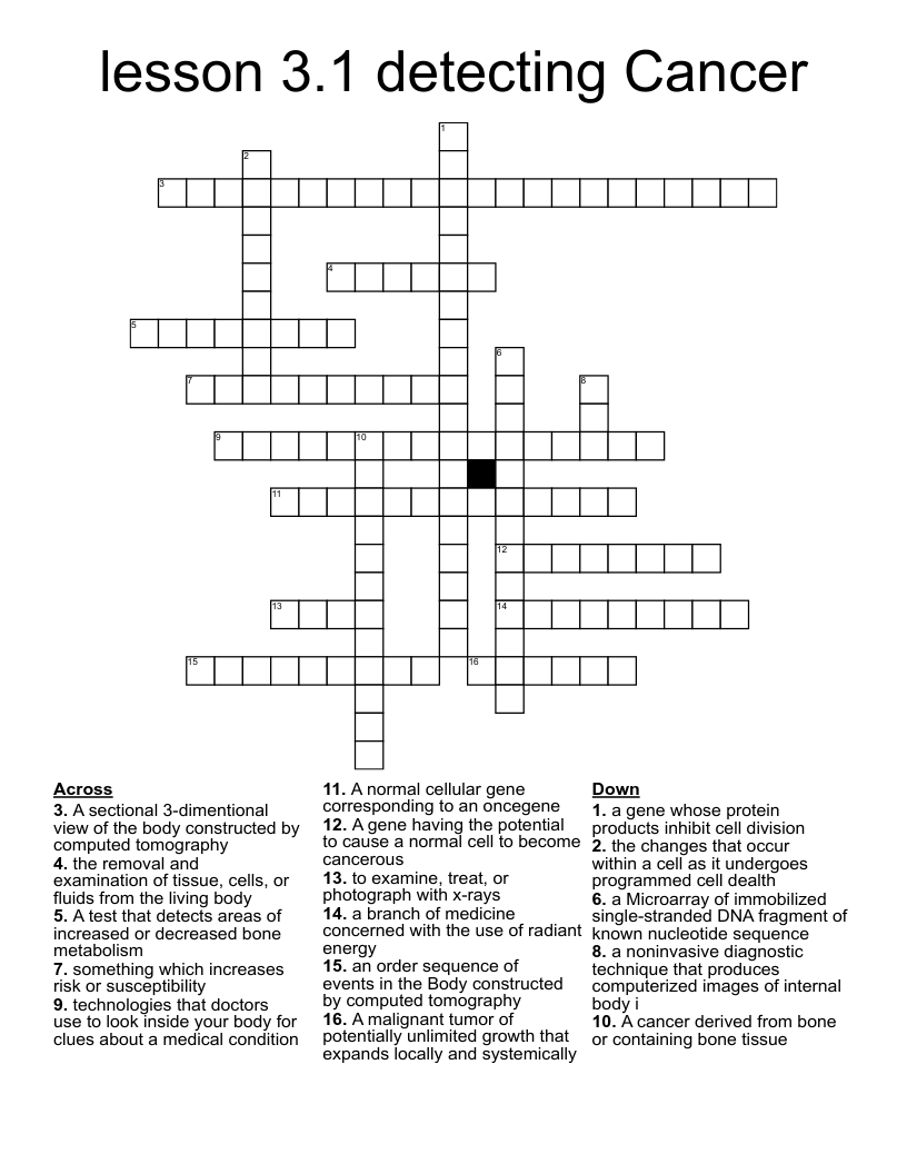 lesson 3.1 detecting Cancer Crossword