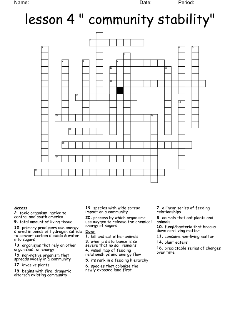 lesson 4 " community stability" Crossword