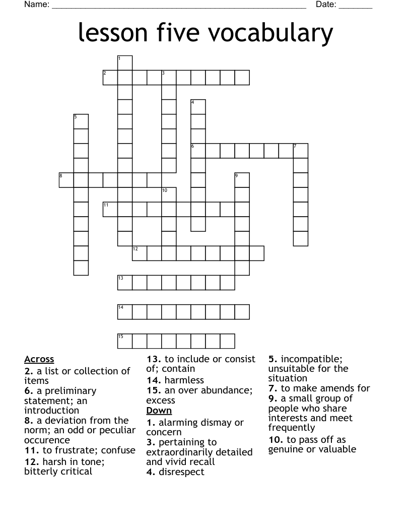 lesson five vocabulary Crossword