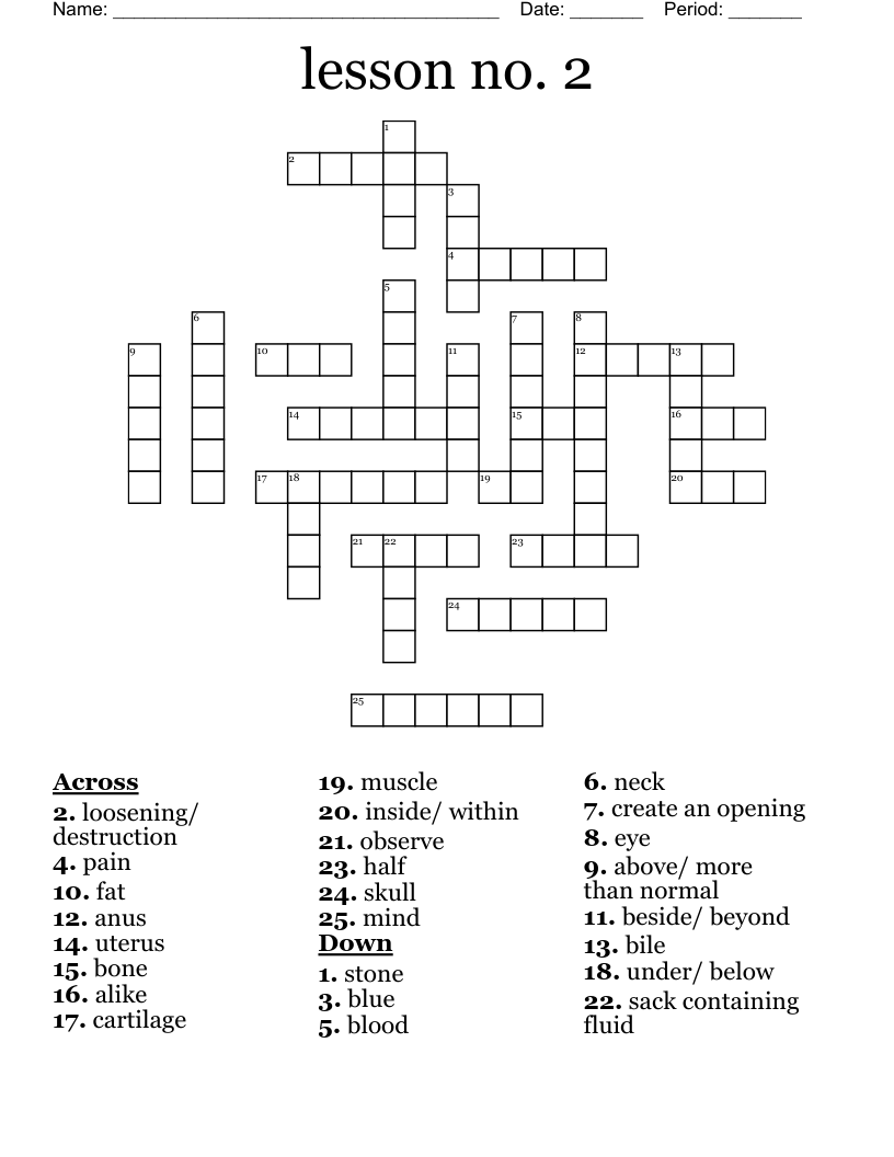 lesson no. 2 Crossword
