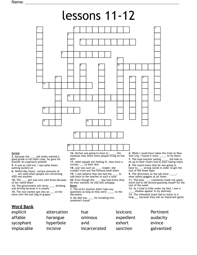 lessons 11-12 Crossword
