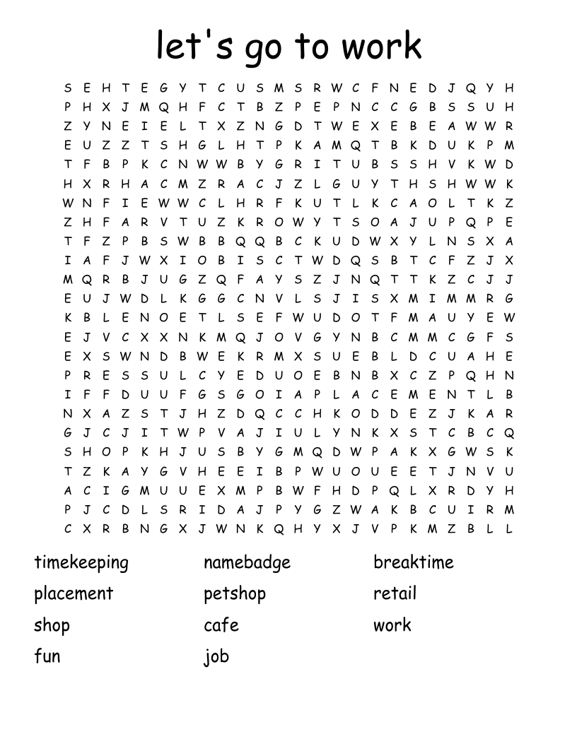 let's go to work Word Search