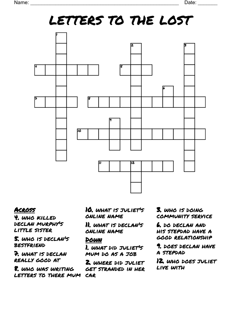 letters to the lost Crossword