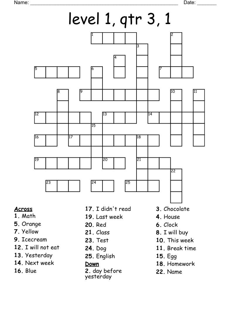 level 1, qtr 3, 1 Crossword