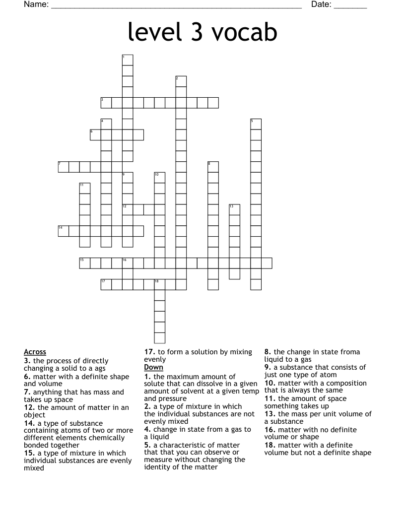 level 3 vocab Crossword