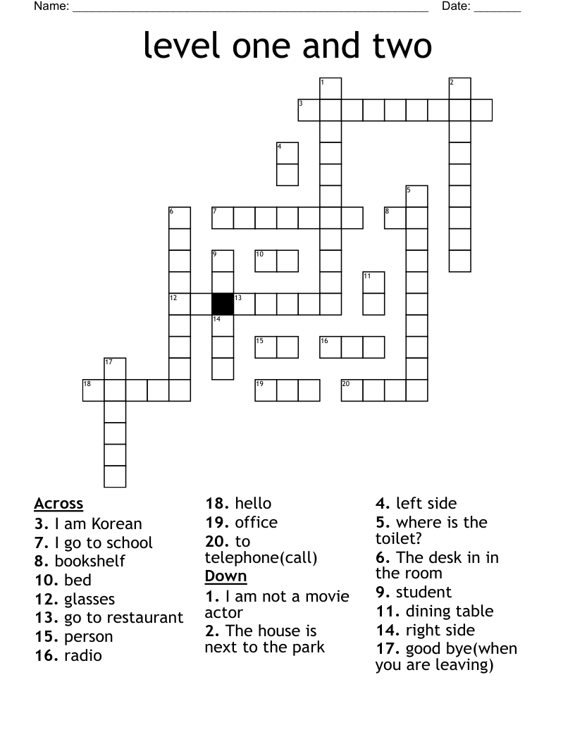 level one and two Crossword