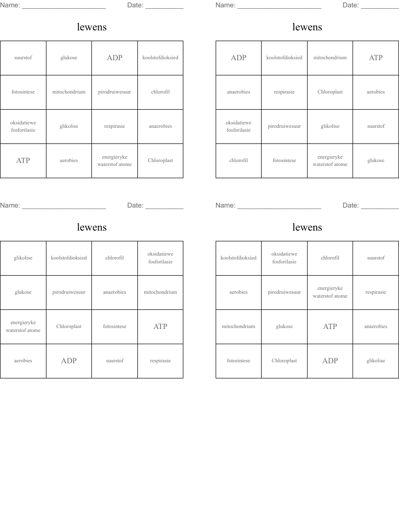lewens  Bingo Cards