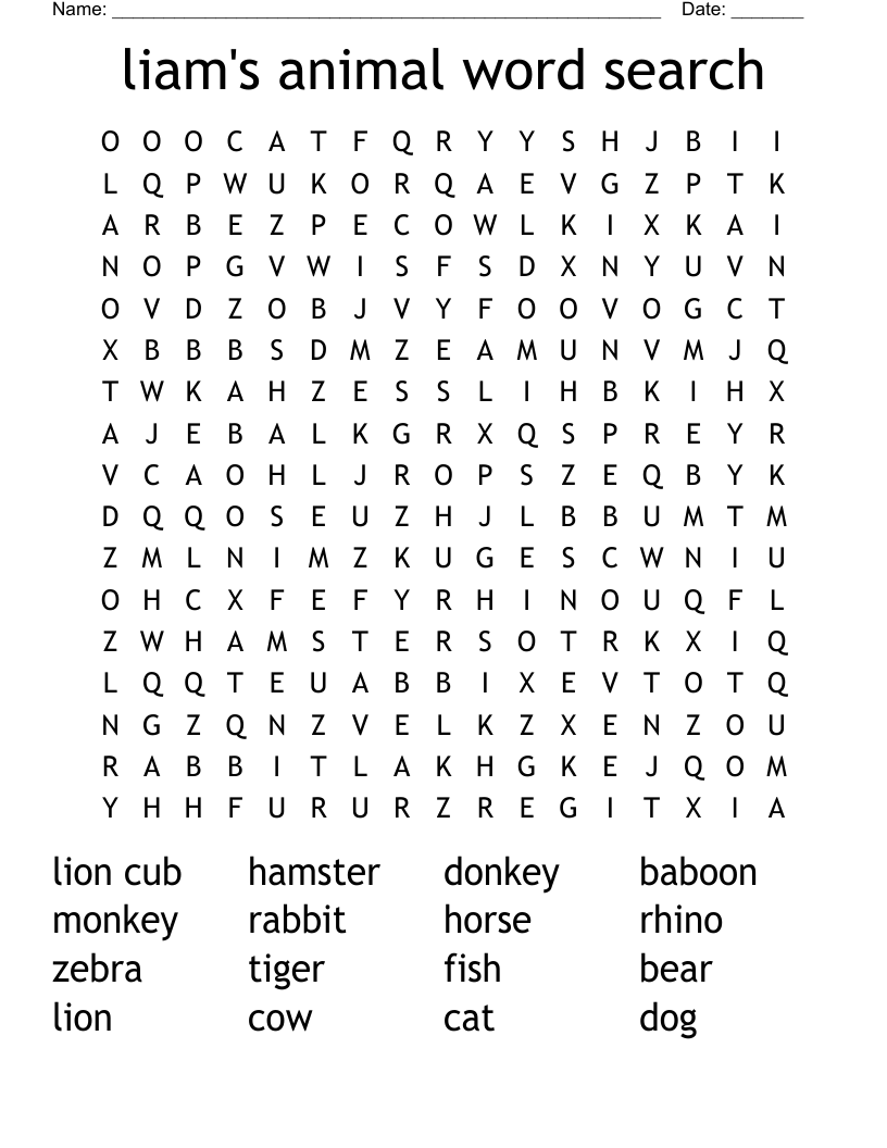 liam's animal word search