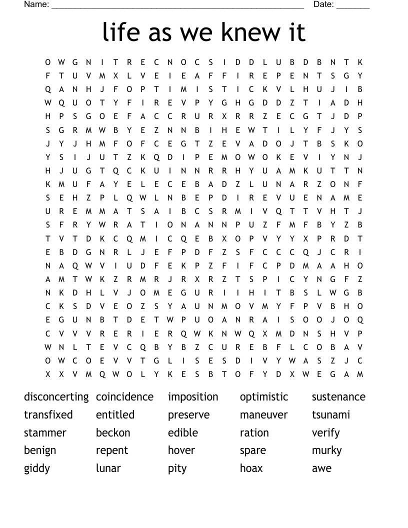 life as we knew it Word Search