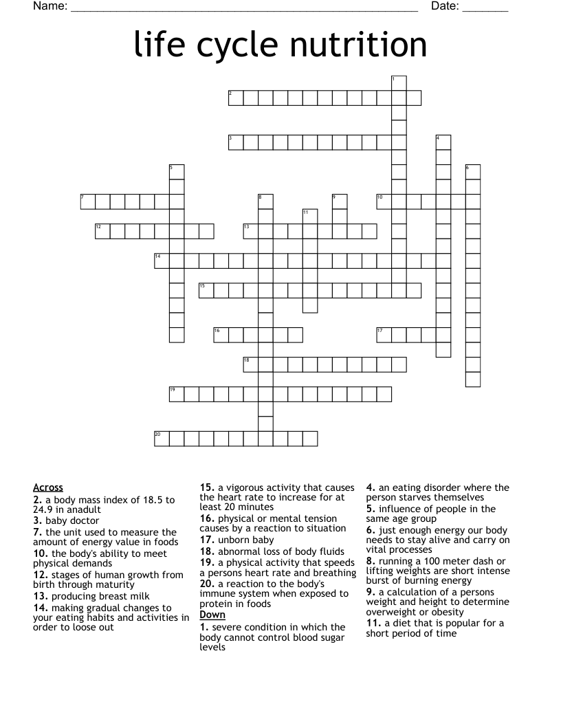 life cycle nutrition Crossword