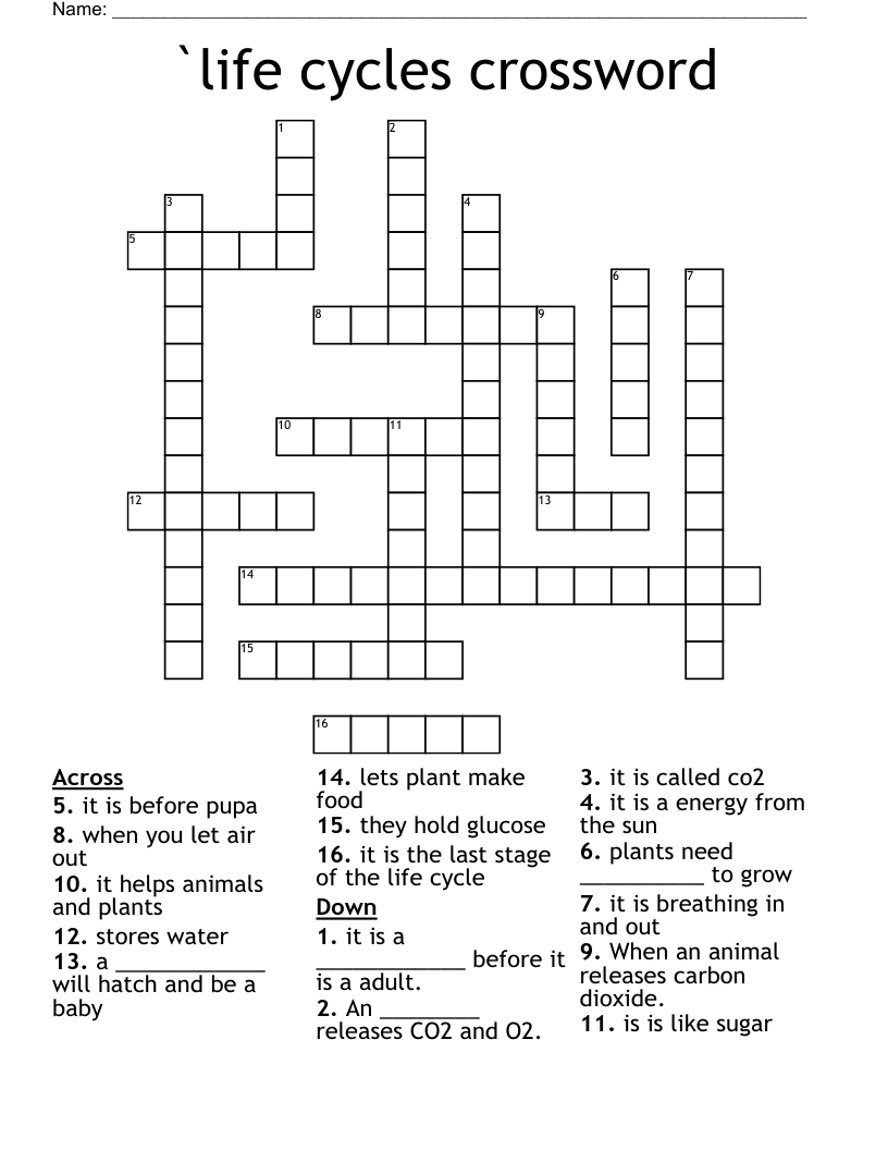 `life cycles crossword