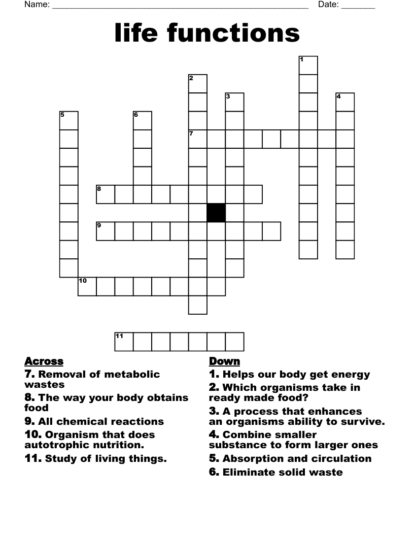life functions Crossword