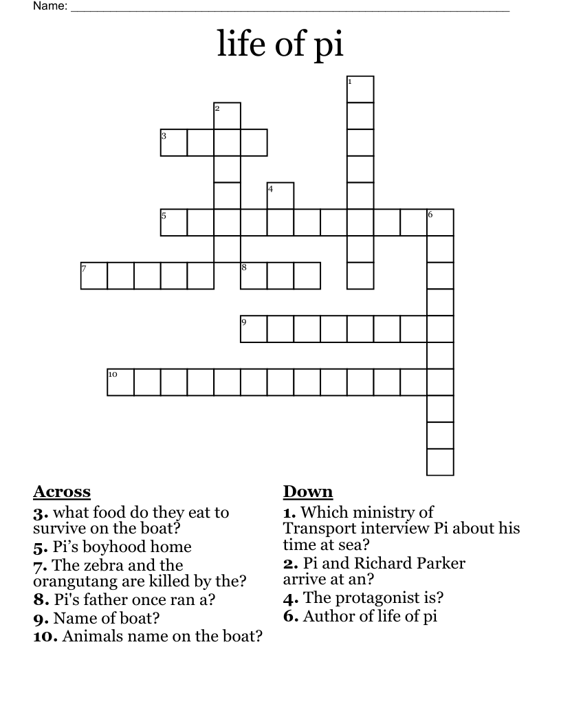 life of pi Crossword