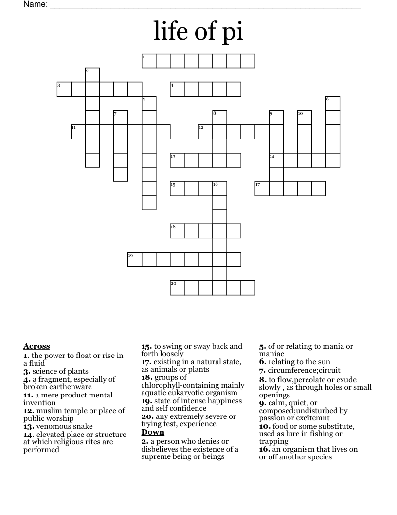 life of pi  Crossword