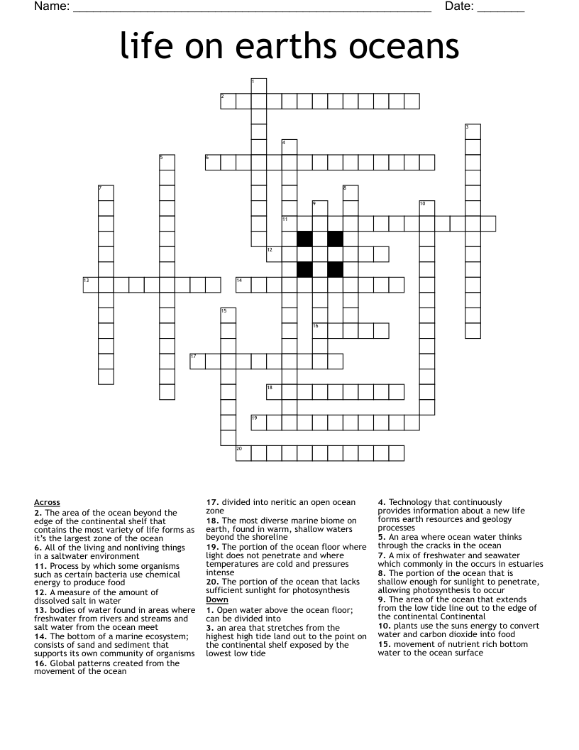 life on earths oceans  Crossword