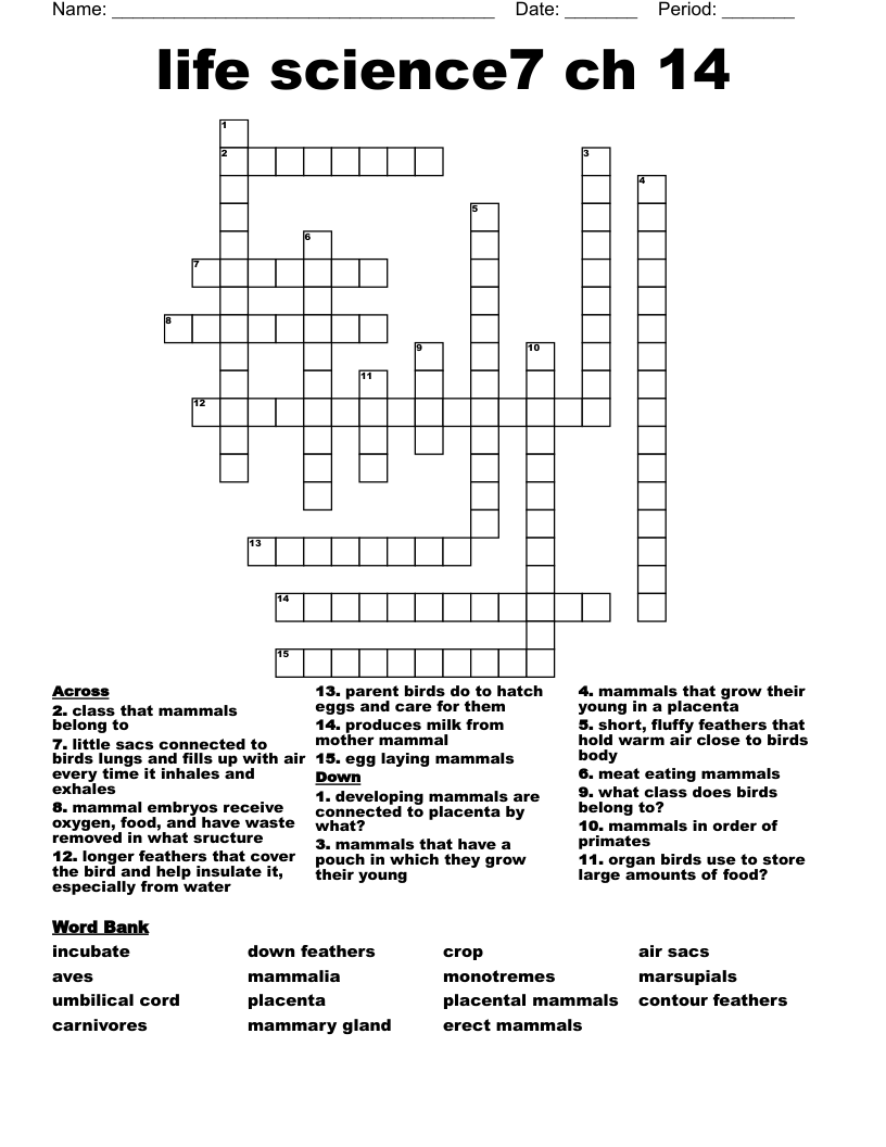 life science7  ch 14 Crossword