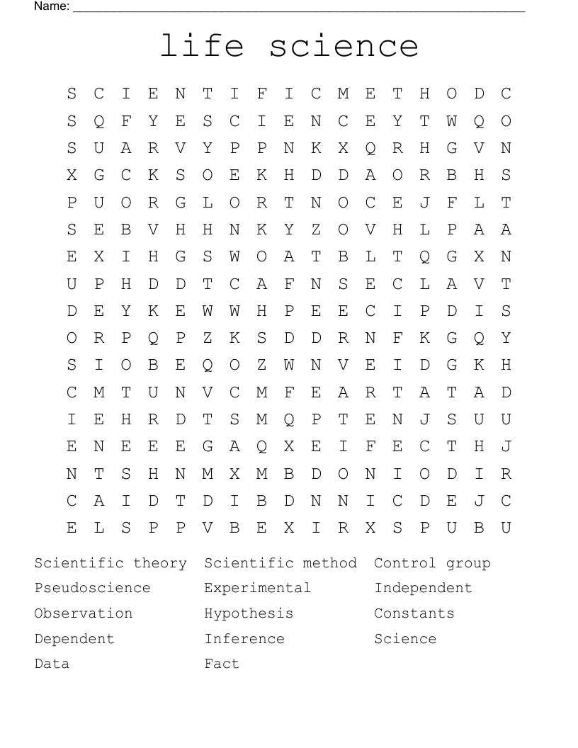 life science Word Search