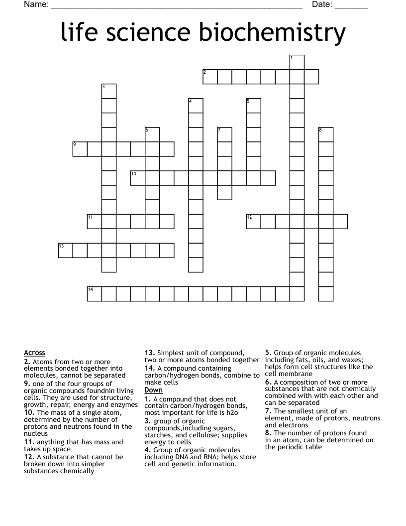 life science biochemistry  Crossword