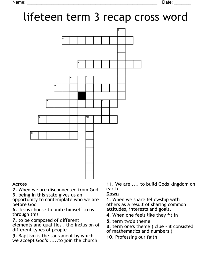 lifeteen term 3 recap cross word 