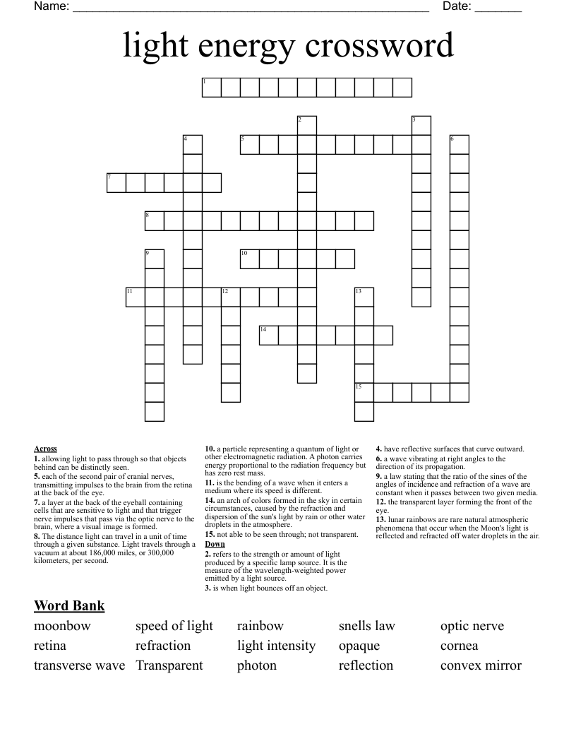 light energy crossword