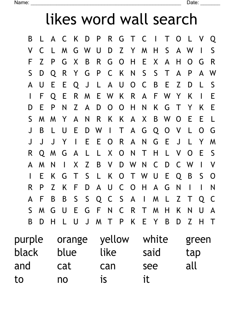 likes word wall search Word Search
