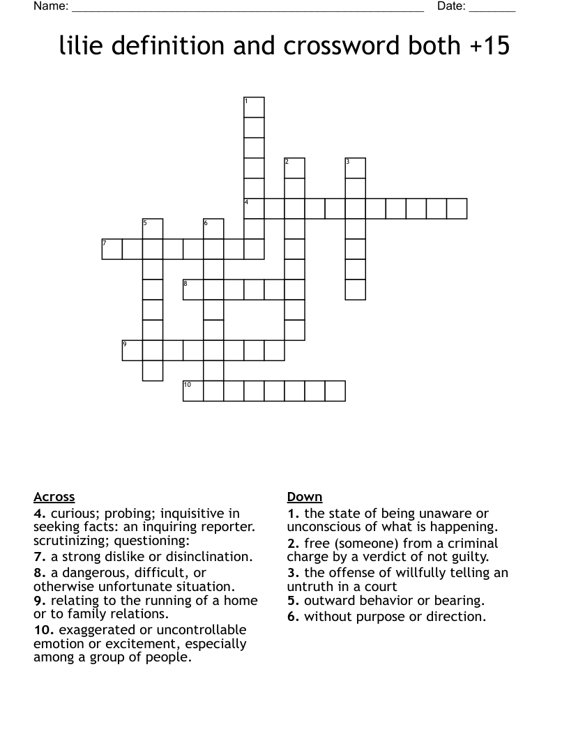 lilie definition and crossword both +15