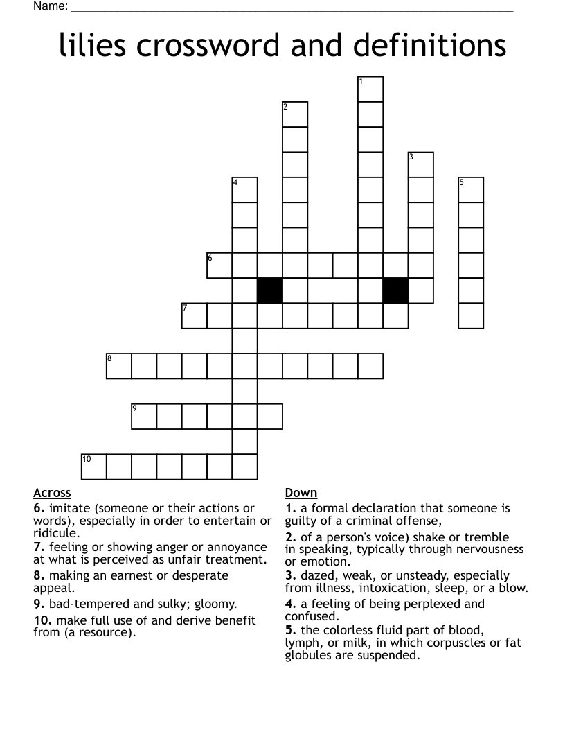 lilies crossword and definitions
