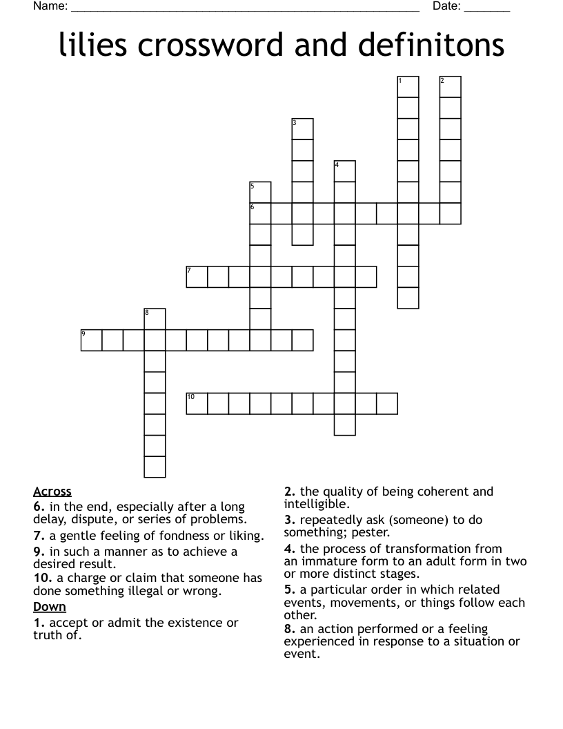 lilies crossword and definitons